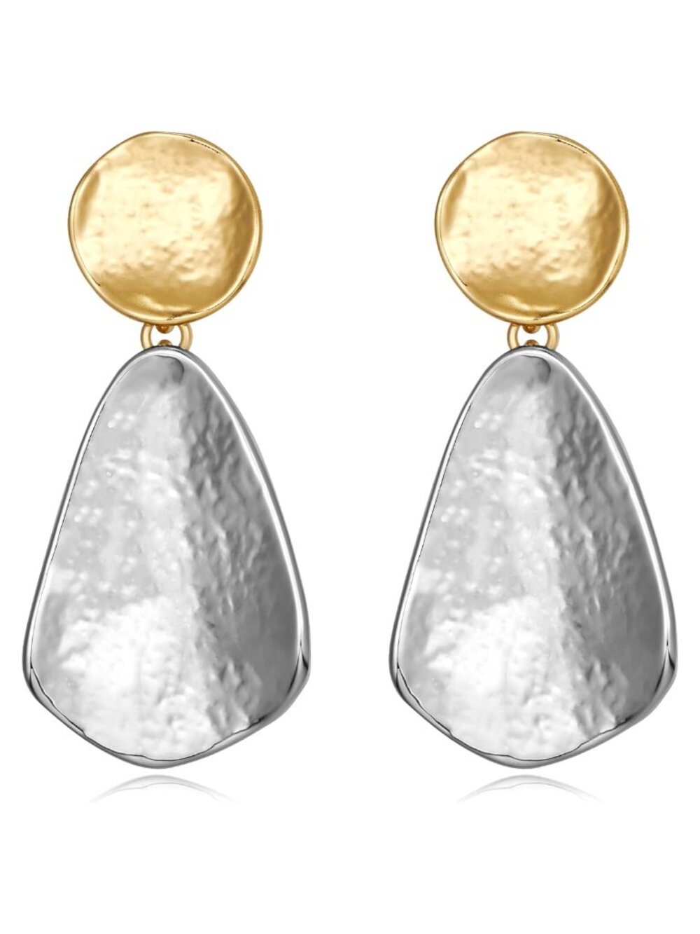 14K Gold Plated Geometric Chunky Dangle Earrings Two-Tone Statement